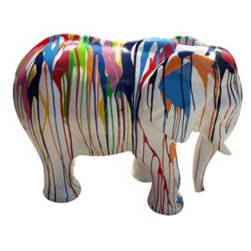 Statue Élégante d'Éléphant en Résine - 30 cm - Finition Multicolore Blanche