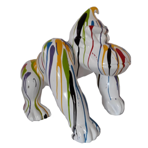 Statue Gorille Poing Animaux Resine - 40cm - Multi Coulure Blanc