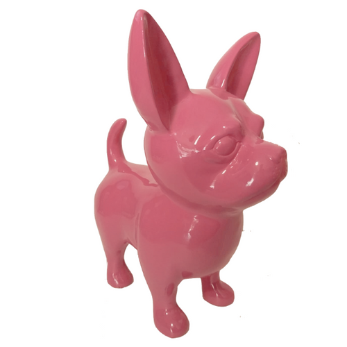 Statue Décorative de Chien Chihuahua en Résine - 50 cm - Rose Pâle