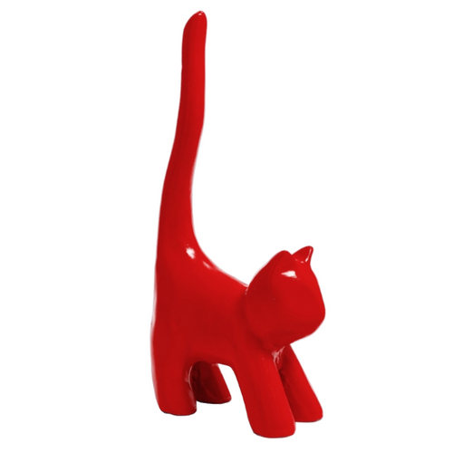 Statue de Chat en Résine - 30 cm - Couleur Rouge Éclatante