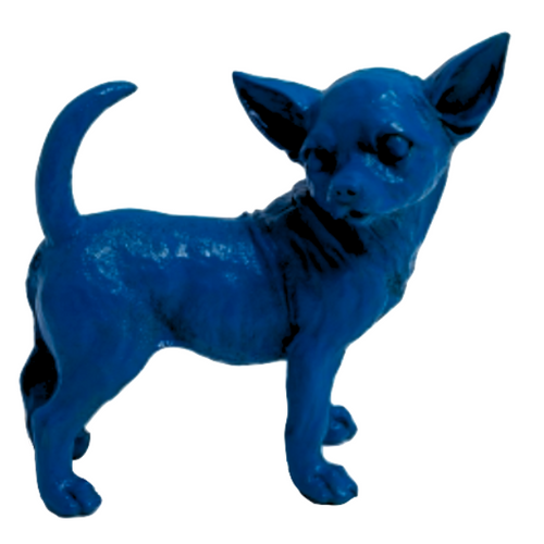 Statue Chien Chihuahua Animaux Resine - 30cm - Bleu Nuit