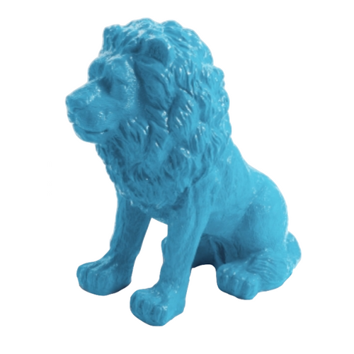 Statue Lion Animaux Resine - 65cm - Bleu Ciel