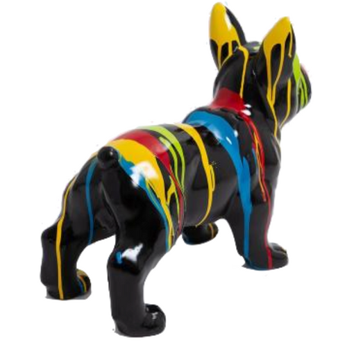 Statue Résine Chien Bouledogue Français - 40x45 cm - Noir Multi-Couleurs