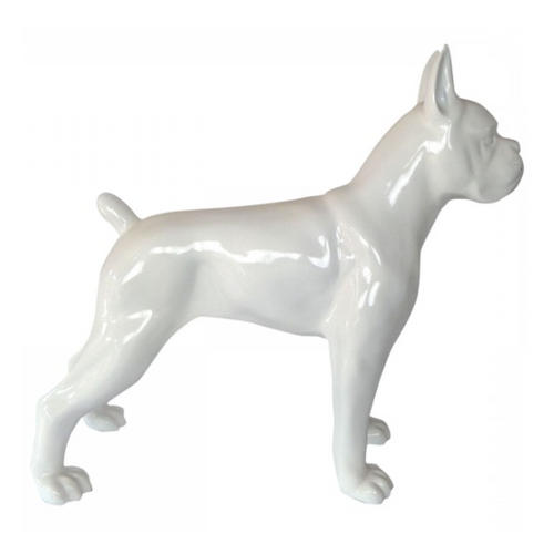 Statue Résine Chien Boxer - 110cm - Couleur Blanche