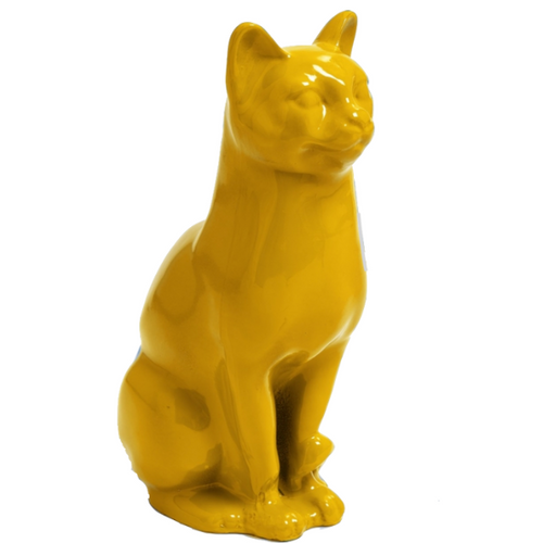 Statue de Chat en Résine - 40 cm - Couleur Jaune - Art Animalier