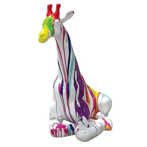 Statue de Girafe en Résine - 90 cm - Finition Multi-Couleurs Blanche