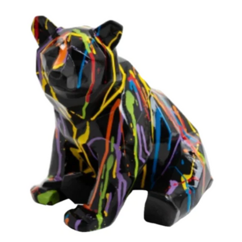 Statue en Résine d'Ours Origami - 30 cm - Noir Multi-Couleur