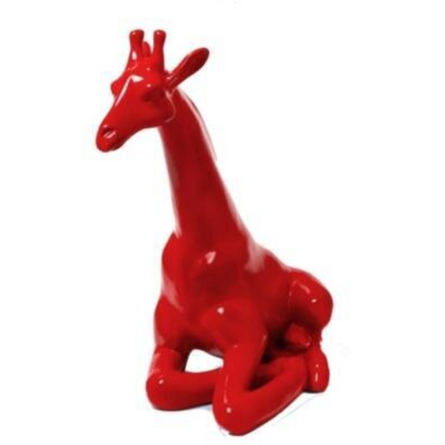 Statue de Girafe en Résine - 90cm - Couleur Rouge - Décoration Animalière