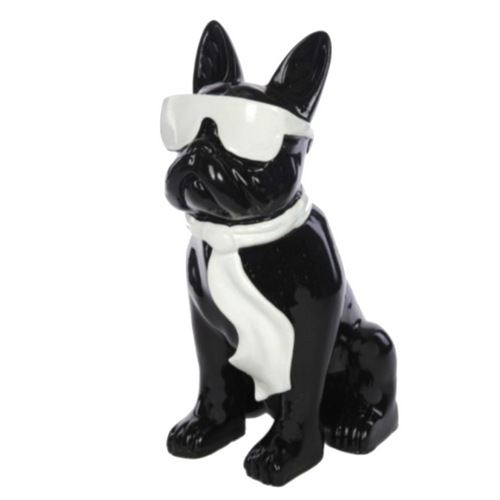 Statue Chien Bouledogue Francais Animaux Resine - 35cm - Noir & Blanc