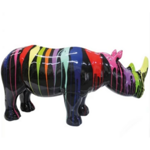 Statue Rhinoceros Animaux Resine - 180cm - Multi Coulure Noir