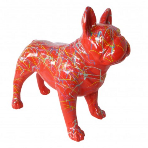 Statue Chien Bouledogue Francais Animaux Resine - 90cm - Graffiti Rouge