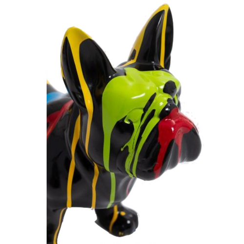 Statue Résine Chien Bouledogue Français - 40x45 cm - Noir Multi-Couleurs