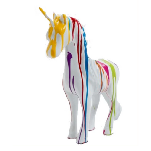 Statue de Cheval Licorne en Résine - 50 cm - Finition Multicolore Blanc