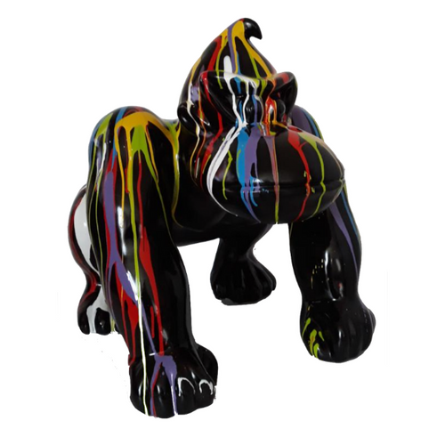 Statue de Gorille en Résine - 70cm - Finition Multicolore Noir