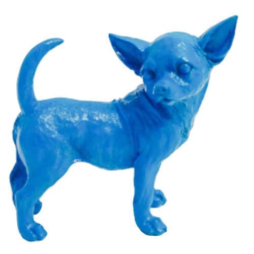 Statue Chien Chihuahua Animaux Resine - 30cm - Bleu Ciel