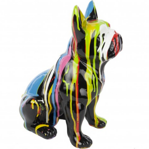 Statue Résine Chien Bouledogue Français - 30 cm - Noir Multi-Couleur