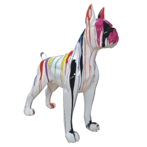 Statue de Chien Boxer en Résine - 110cm - Finition Multi-Couleurs Blanc