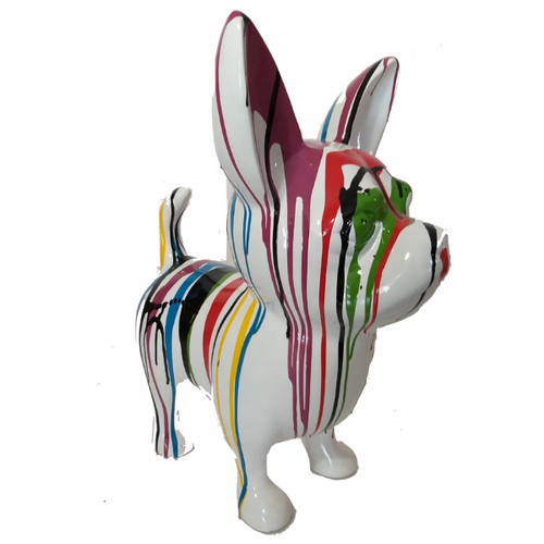 Statue artistique de chien Chihuahua en résine - 50 cm - Finition multicolore blanche