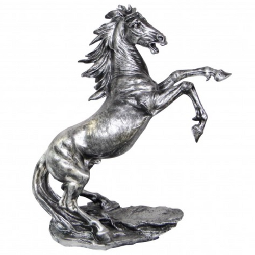 Statue de Cheval en Résine - 90 cm - Finition Argentée