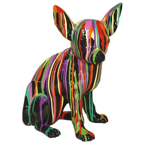 Statue Chien Chihuahua Animaux Resine - 40cm - Multi Coulure Noir