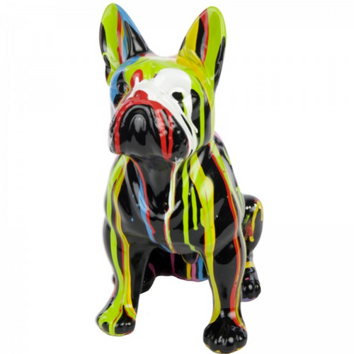 Statue Résine Chien Bouledogue Français - 30 cm - Noir Multi-Couleur