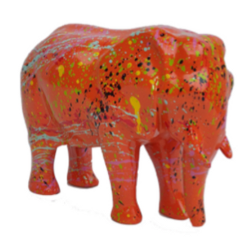 Statue d'Éléphant en Résine - 30 cm - Design Graffiti Orange