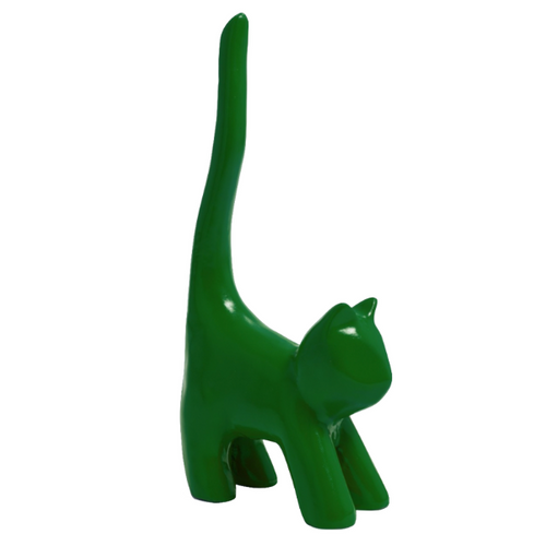 Statue de Chat en Résine - 30 cm - Couleur Vert Émeraude