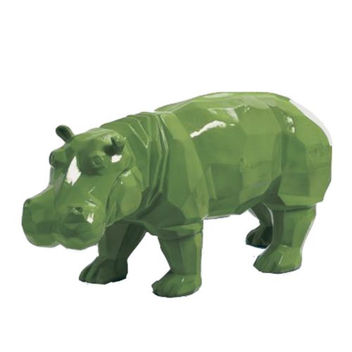 Statue d'Hippopotame en Résine Origami - 95cm - Couleur Kaki