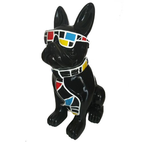 Statue Résine Chien Bouledogue Français 80cm - Design Mondrian Noir