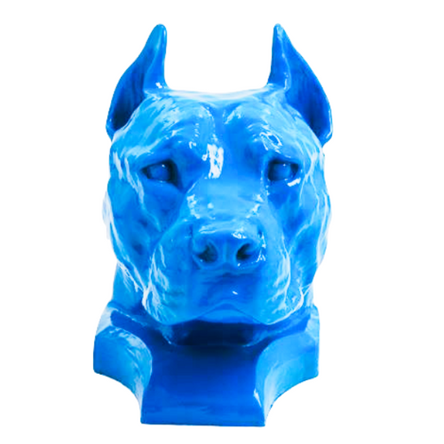 Statue Décorative Chien Staff Bull en Résine - 35 cm - Couleur Bleu Ciel