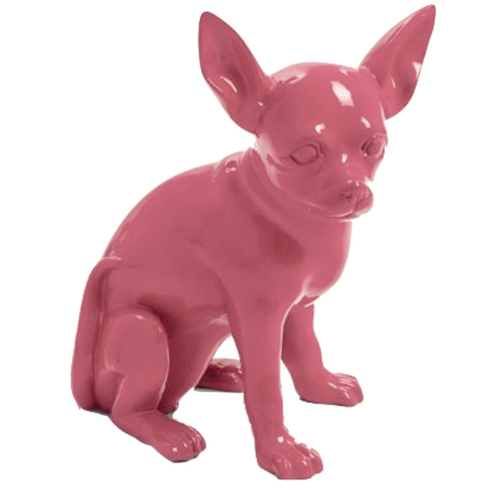 Statue en Résine de Chien Chihuahua - 40cm - Couleur Rose Pâle