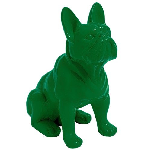 Statue Résine Chien Bouledogue Français - 30 cm - Couleur Verte