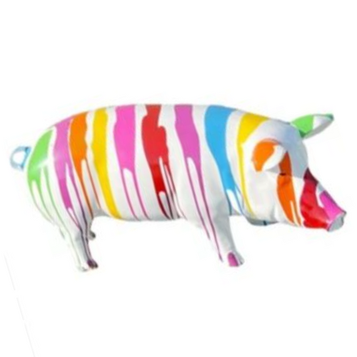 Statue de Cochon en Résine - 100 cm - Finition Multicolore Blanc