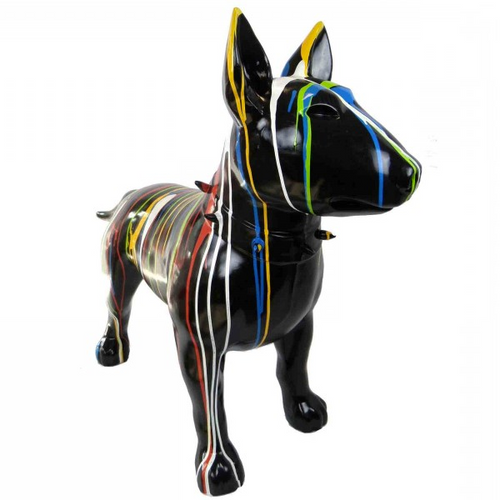 Statue Résine Chien Bull Terrier - 110 cm - Finition Multi-Couleur Noir