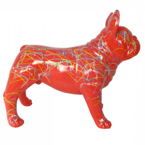 Statue Chien Bouledogue Francais Animaux Resine - 90cm - Graffiti Rouge