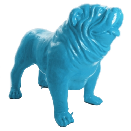 Statue Chien Bouledogue Anglais Animaux Resine - 160cm - Bleu Ciel