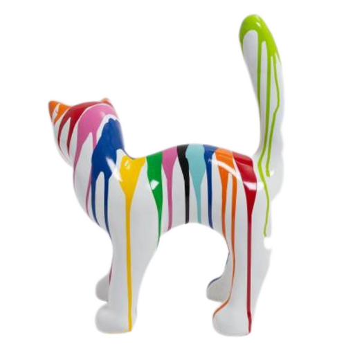 Statue Chat Animaux Resine - 45cm - Multi Coulure Blanc