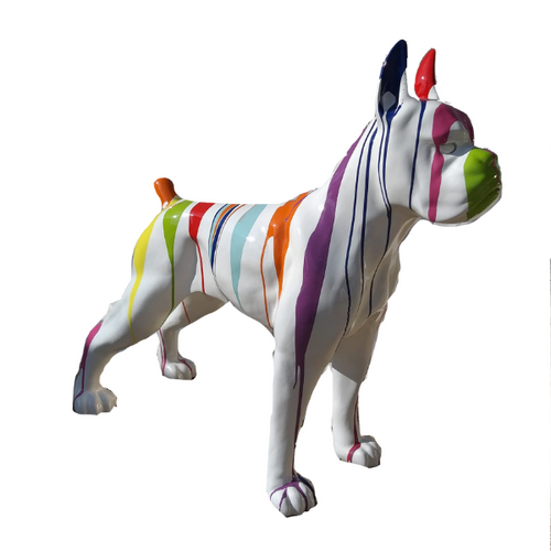 Statue Résine Chien Boxer - 50cm - Finition Multicouleur Blanc