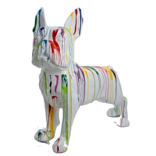 Statue Chien Bouledogue Francais Animaux Resine - 180cm - Multi Coulure Blanc