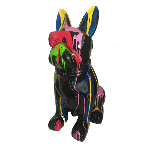 Statue de Bouledogue Français en Résine - 60cm - Design Noir Multicolore