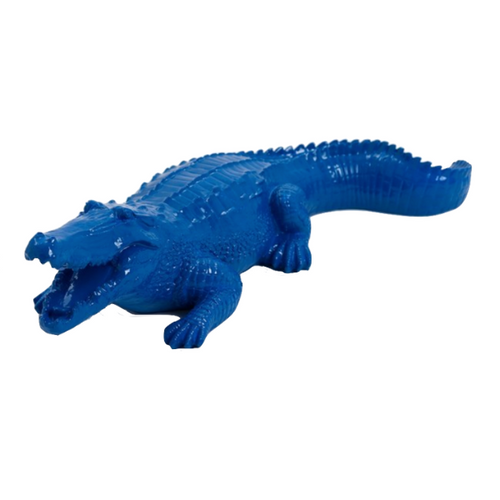 Statue Décorative de Crocodile en Résine - 40cm - Couleur Bleu Nuit