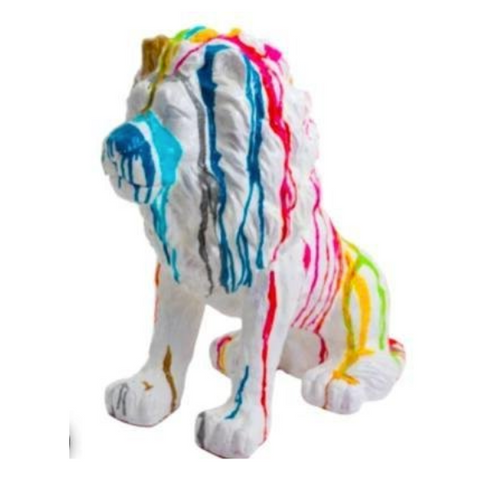 Statue Lion Animaux Resine - 65cm - Multi Coulure Blanc