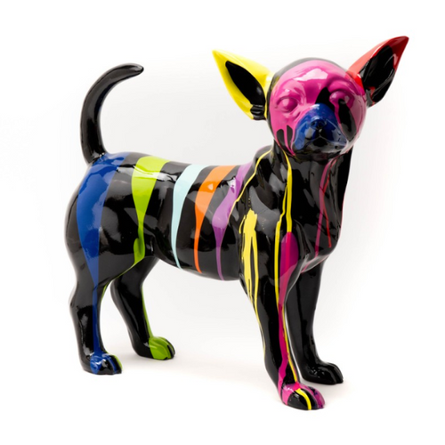 Statue Chien Chihuahua Animaux Resine - 30cm - Multi Coulure Noir