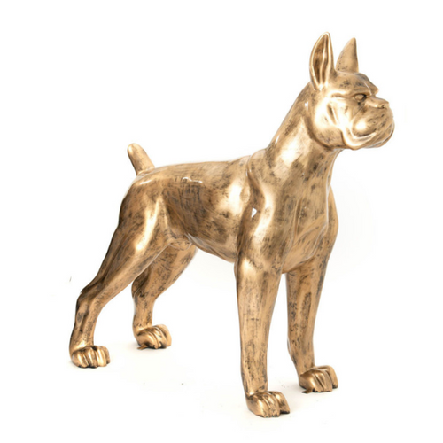 Statue Décorative Chien Boxer en Résine - 110cm - Finition Dorée