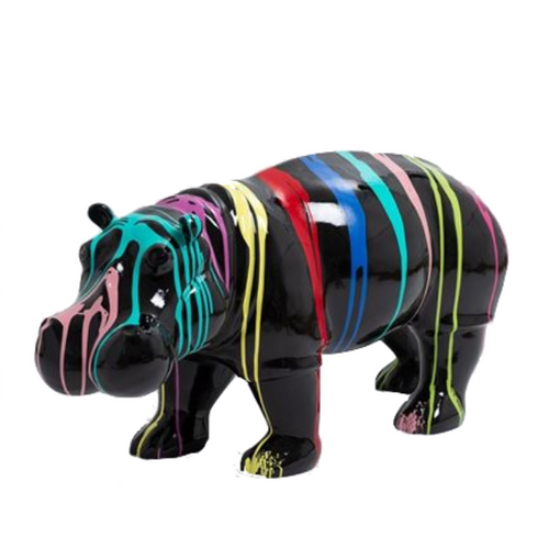 Statue de Grand Hippopotame en Résine - 95cm - Finition Multicolore Noir