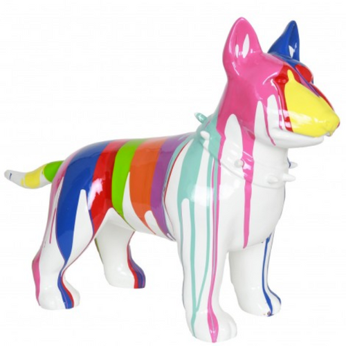 Statue Résine Chien Bull Terrier - 60cm - Finition Multicolore Blanc