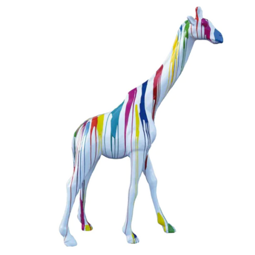 Statue de Girafe en Résine - 320 cm - Finition Multicolore Blanc