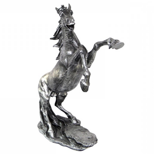 Statue de Cheval en Résine - 90 cm - Finition Argentée