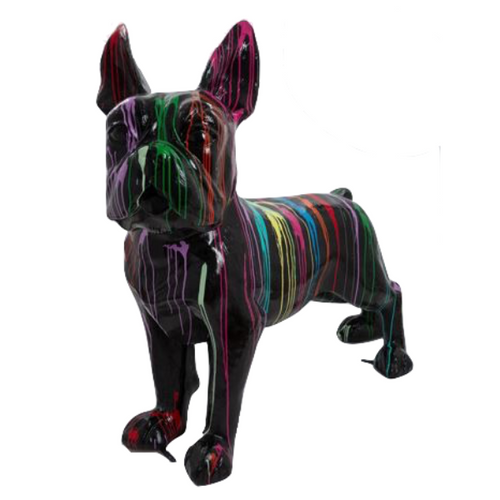 Statue Résine Bouledogue Français - 120cm - Finition Noir Multi-Couleurs