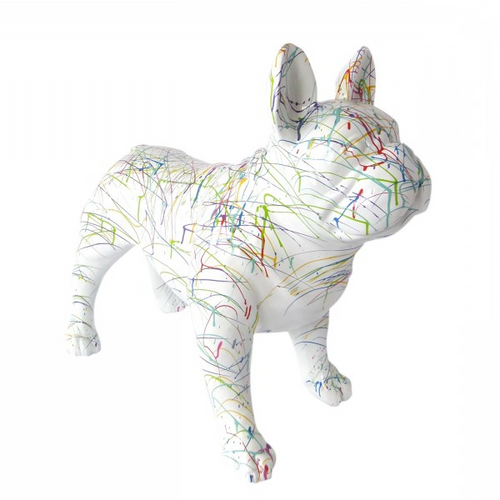 Statue Chien Bouledogue Francais Animaux Resine - 90cm - Graffiti Blanc